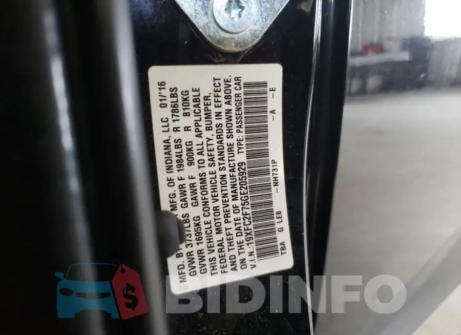 19XFC2F75GE205929 Photo# 10