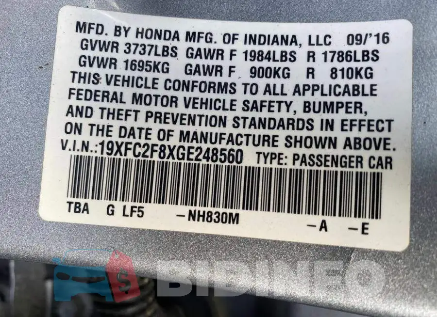19XFC2F8XGE248560 Photo# 10