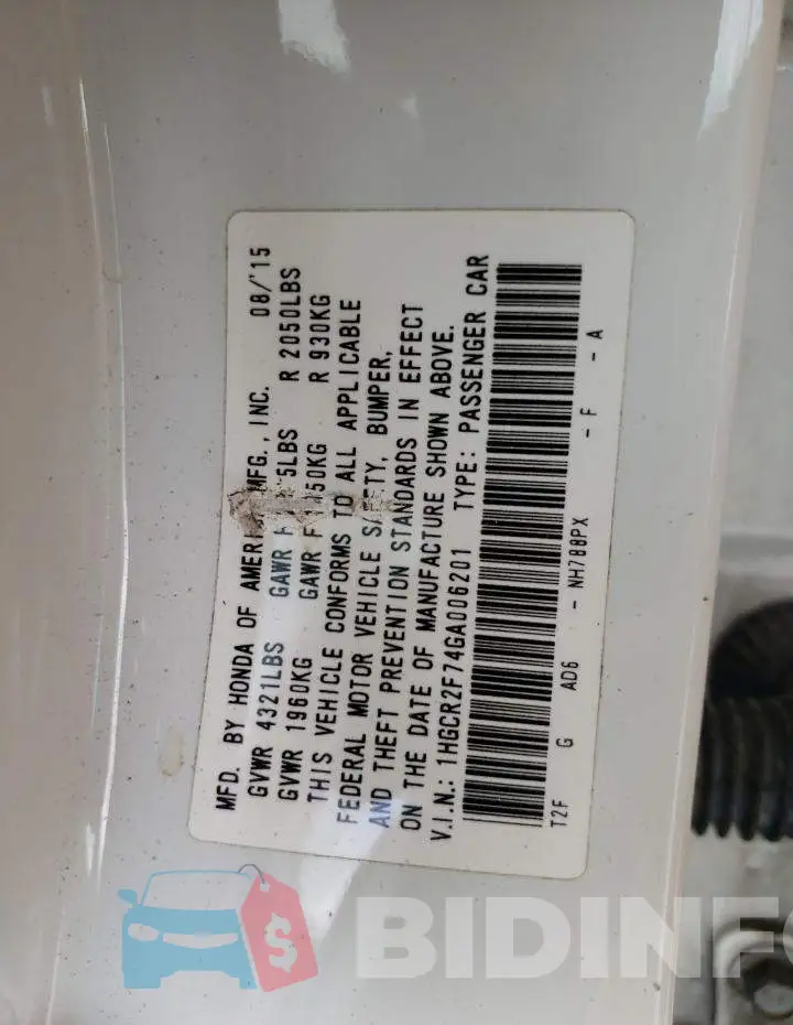 1HGCR2F74GA006201 Photo# 10