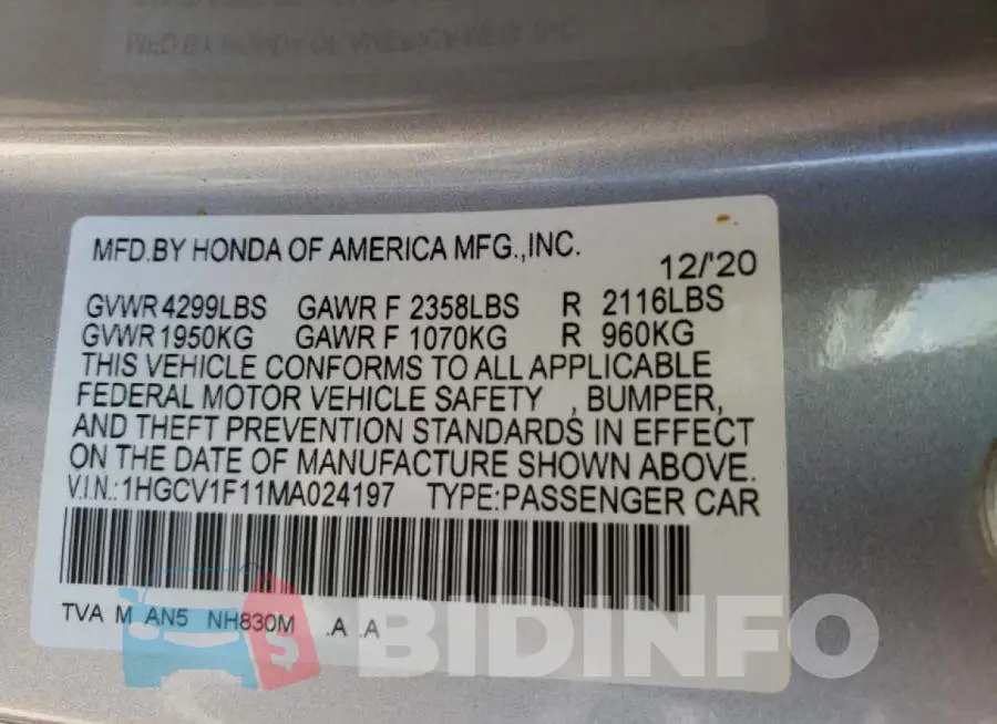 1HGCV1F11MA024197 Photo# 10