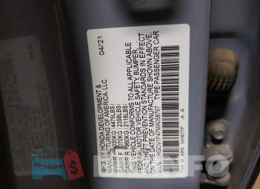 1HGCV1F47MA058767 Photo# 10