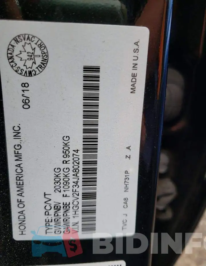1HGCV2F34JA802074 Photo# 10