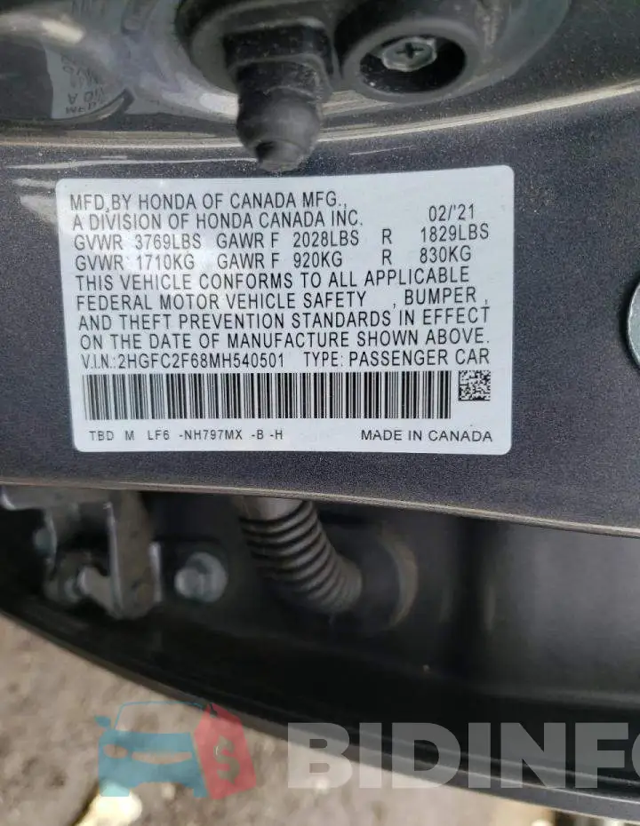 2HGFC2F68MH540501 Photo# 10
