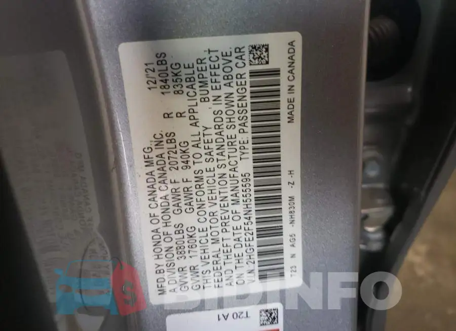 2HGFE2F54NH555595 Photo# 10