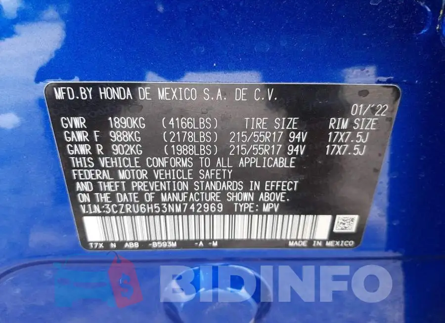 3CZRU6H53NM742969 Photo# 10