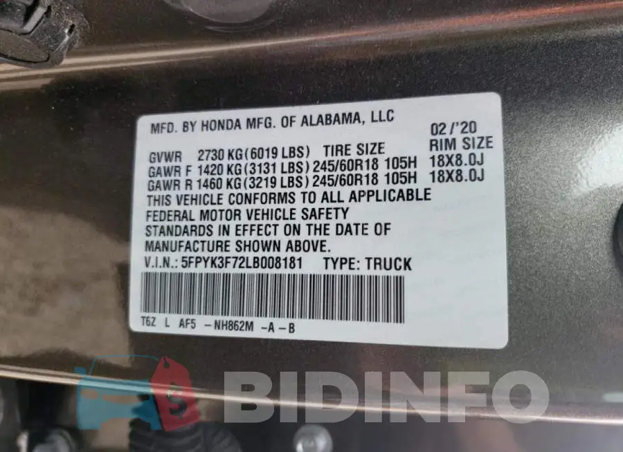 5FPYK3F72LB008181 Photo# 10