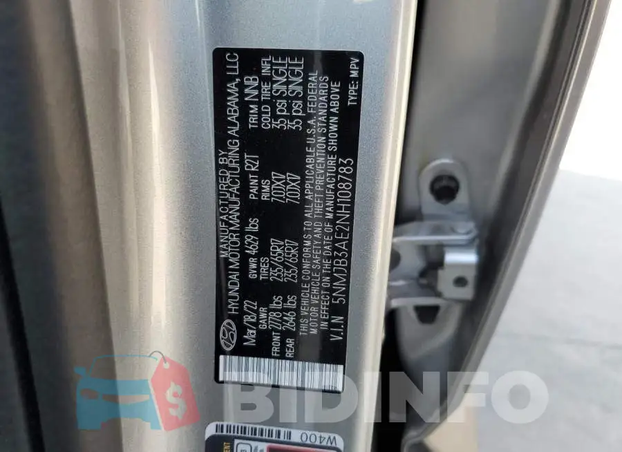 5NMJB3AE2NH108783 Photo# 10