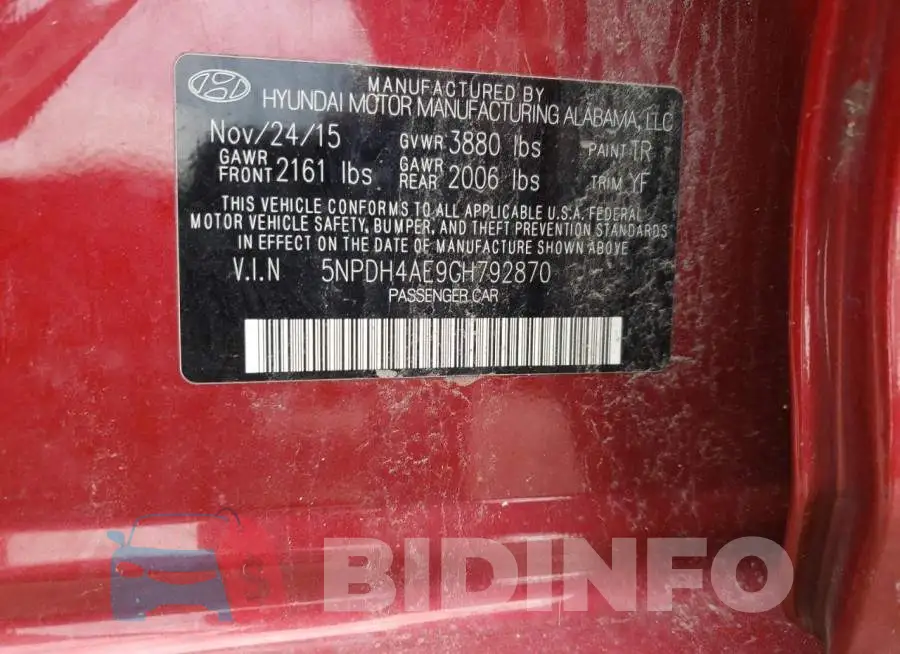 5NPDH4AE9GH792870 Photo# 10
