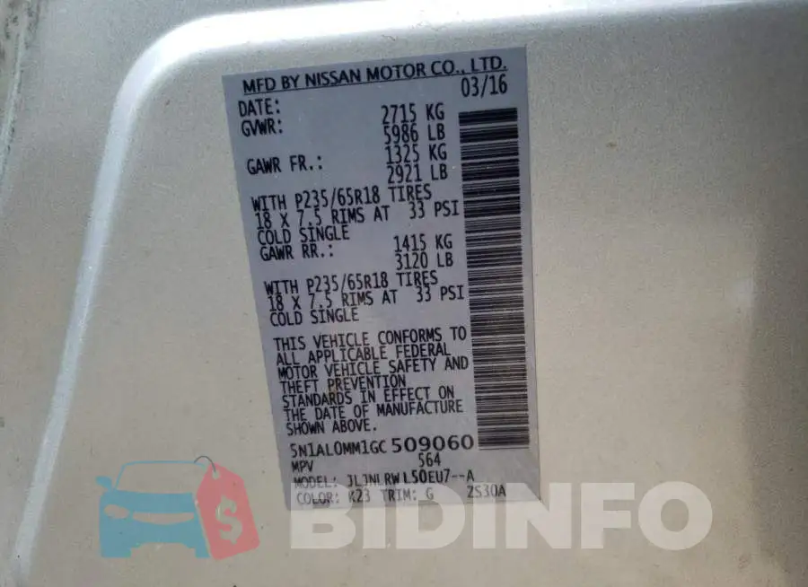5N1AL0MM1GC509060 Photo# 10