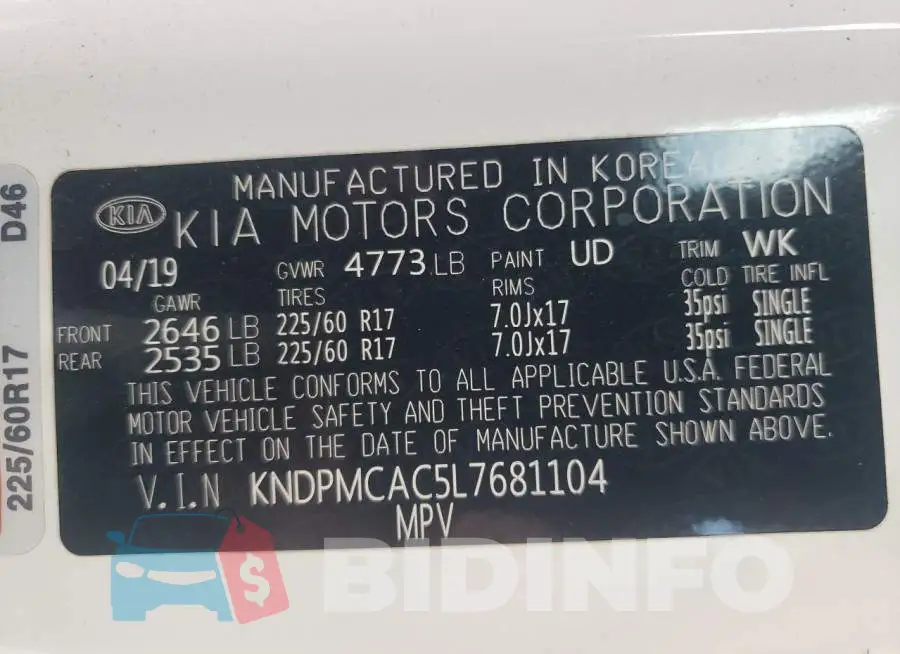 KNDPMCAC5L7681104 Photo# 10
