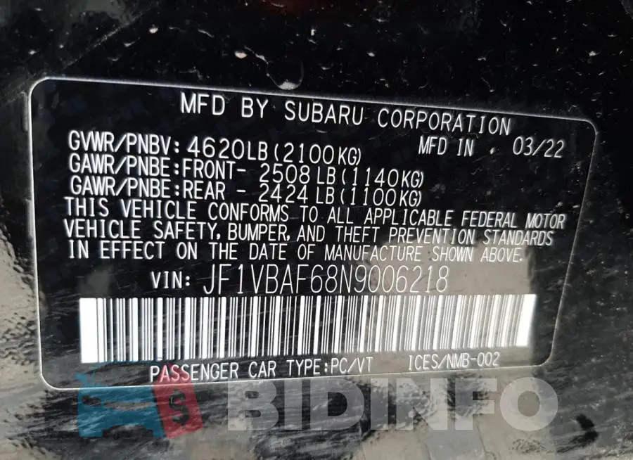 JF1VBAF68N9006218 Photo# 10