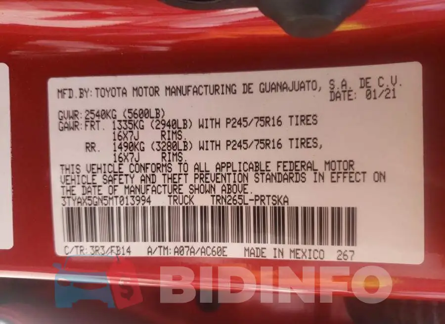 3TYAX5GN5MT013994 Photo# 10