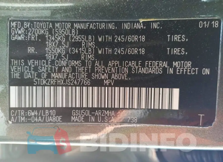 5TDKZRFHXJS247766 Photo# 10