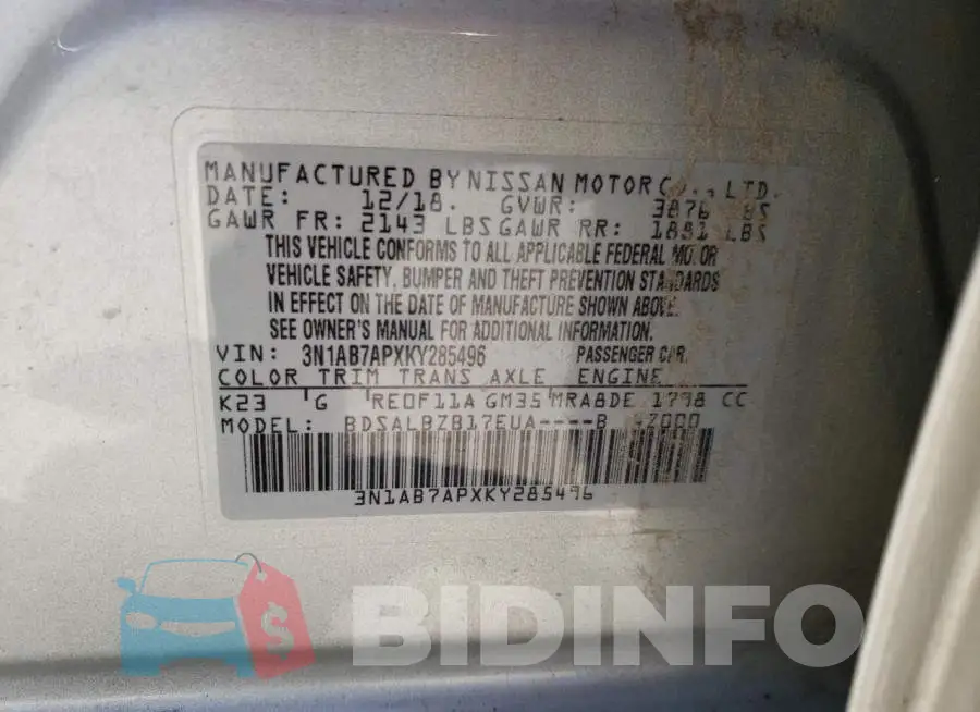 3N1AB7APXKY285496 Photo# 10