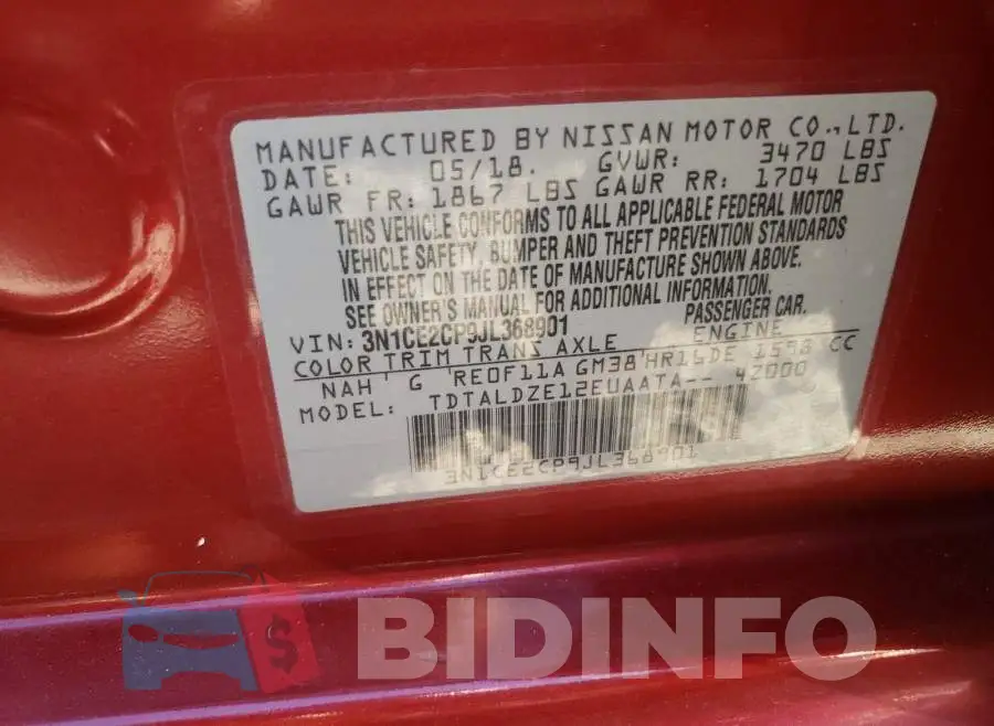 3N1CE2CP9JL368901 Photo# 10