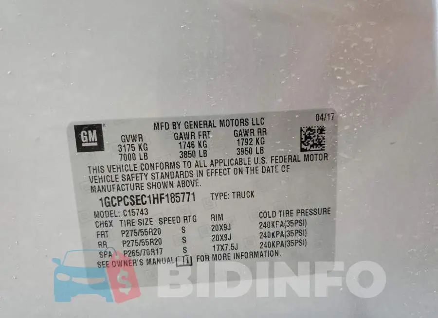 1GCPCSEC1HF185771 Photo# 10