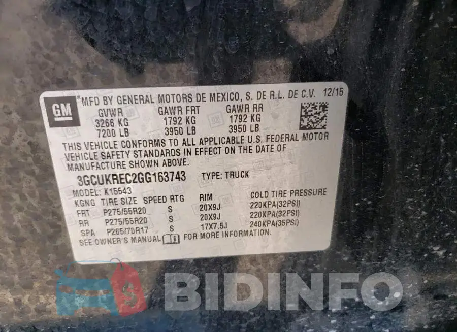 3GCUKREC2GG163743 Photo# 10
