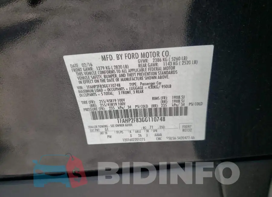 1FAHP2F83GG110748 Photo# 10