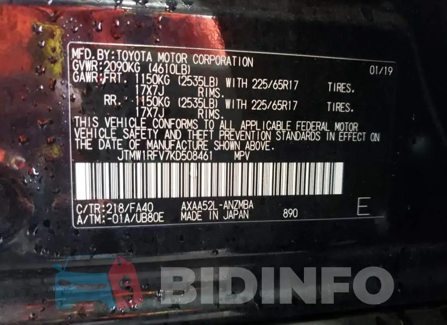 JTMW1RFV7KD508461 Photo# 10