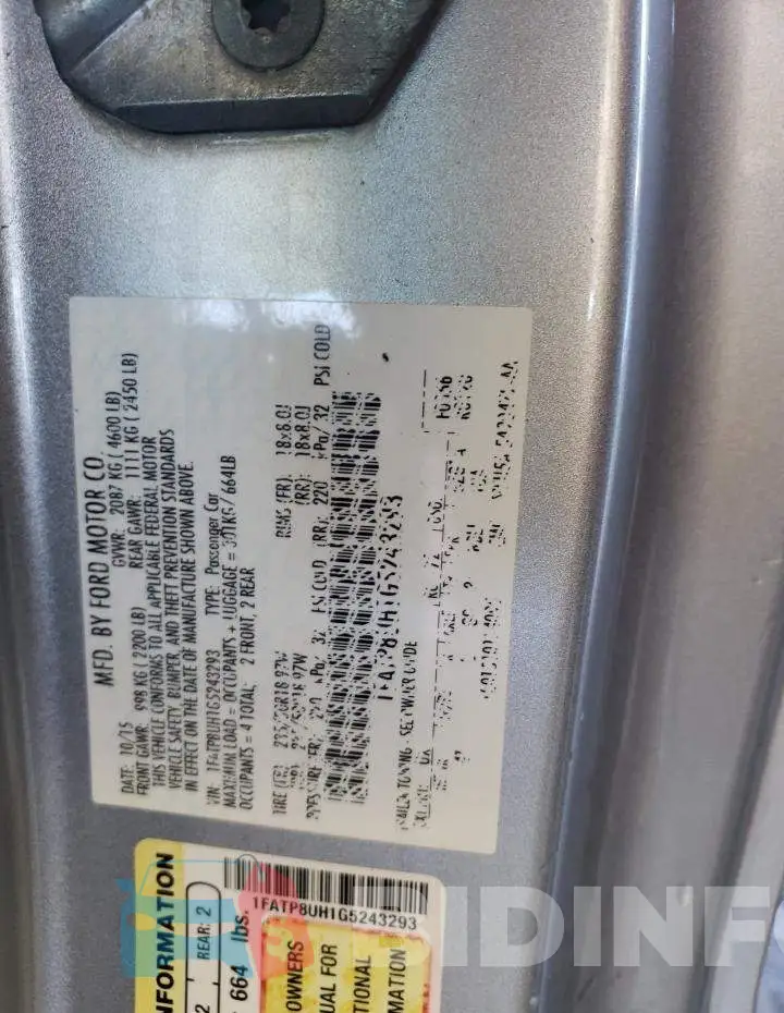 1FATP8UH1G5243293 Photo# 10