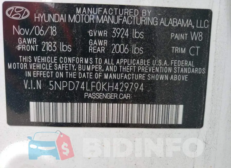 5NPD74LF0KH429794 Photo# 10