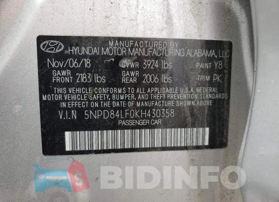 5NPD84LF0KH430358 Photo# 10