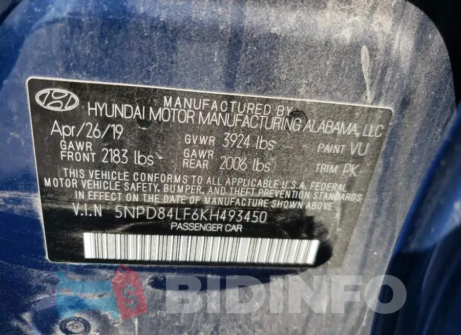 5NPD84LF6KH493450 Photo# 10