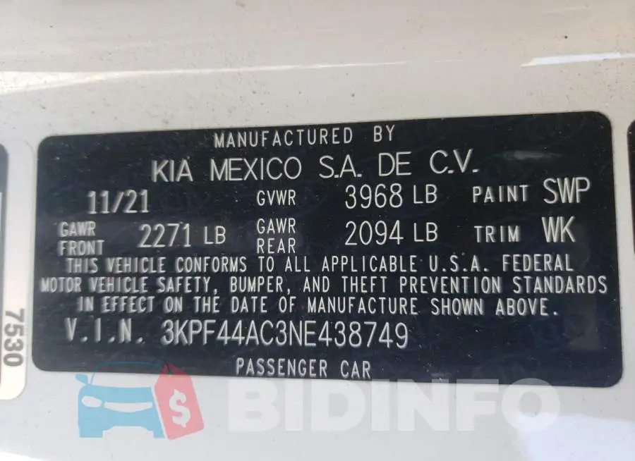 3KPF44AC3NE438749 Photo# 10