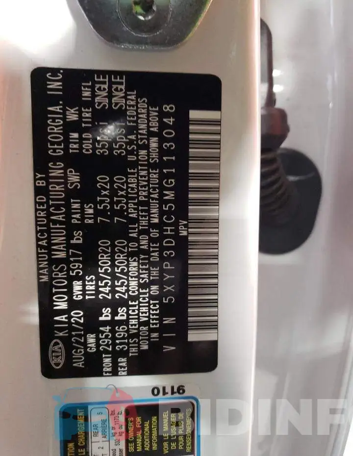 5XYP3DHC5MG113048 Photo# 10