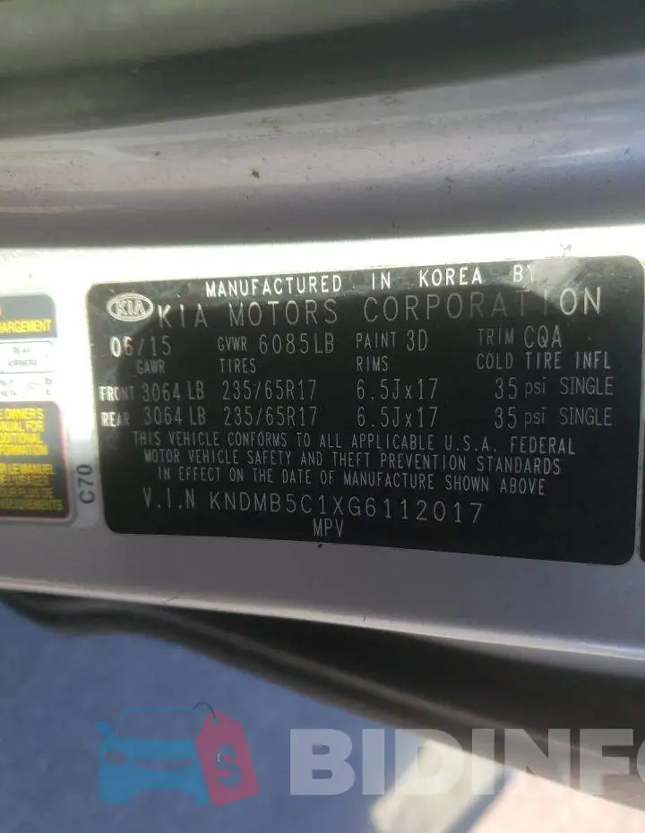 KNDMB5C1XG6112017 Photo# 10