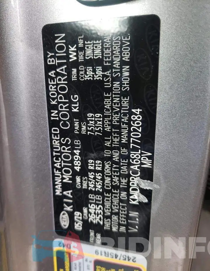 KNDPRCA68L7702684 Photo# 10