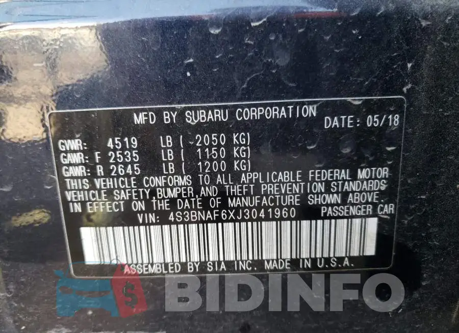 4S3BNAF6XJ3041960 Photo# 10
