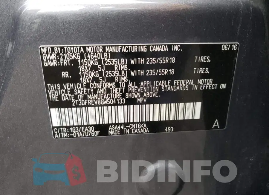 2T3DFREV8GW504133 Photo# 10