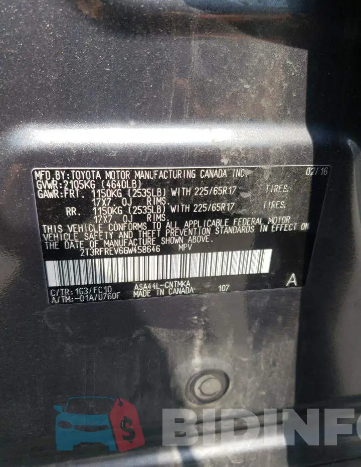 2T3RFREV6GW458646 Photo# 10