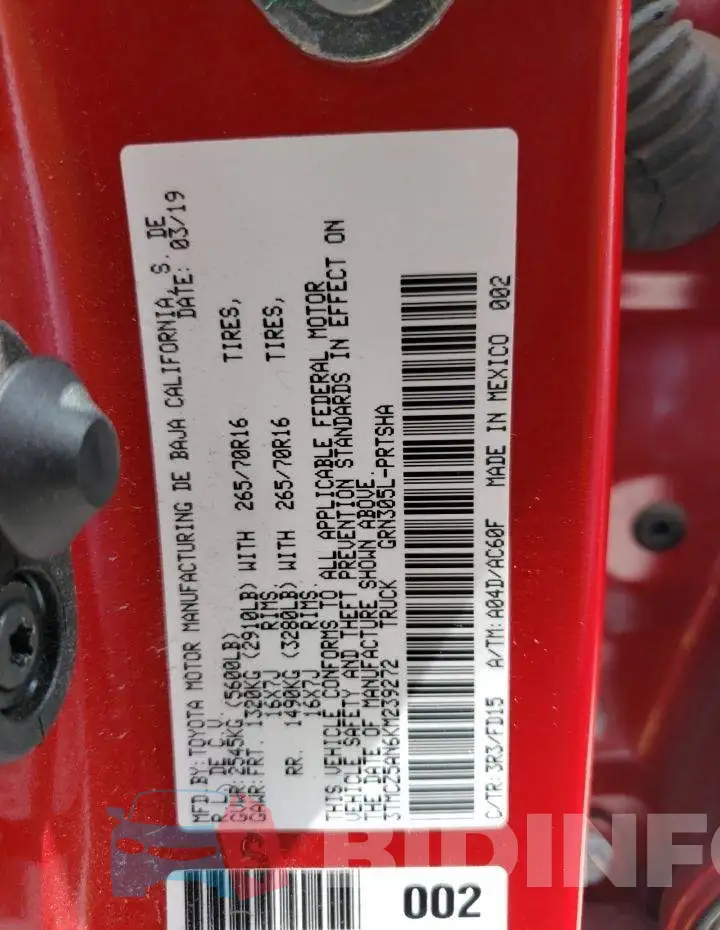 3TMCZ5AN6KM239272 Photo# 10