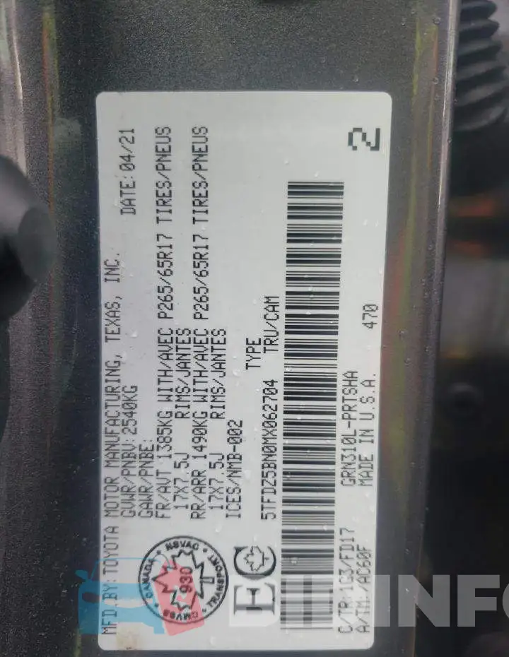 5TFDZ5BN0MX062704 Photo# 10