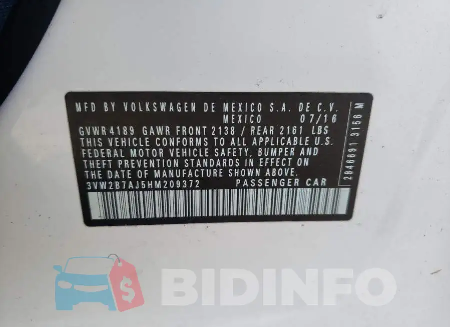 3VW2B7AJ5HM209372 Photo# 10
