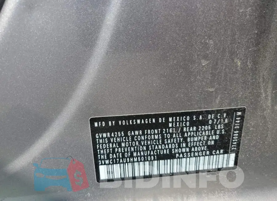 3VWC17AU9HM501091 Photo# 10