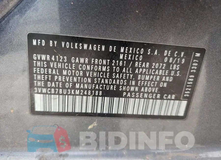 3VWCB7BU3KM248188 Photo# 10
