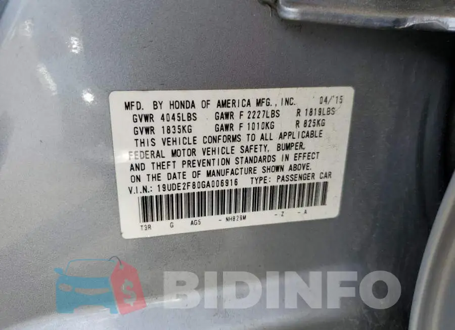 19UDE2F80GA006916 Photo# 10