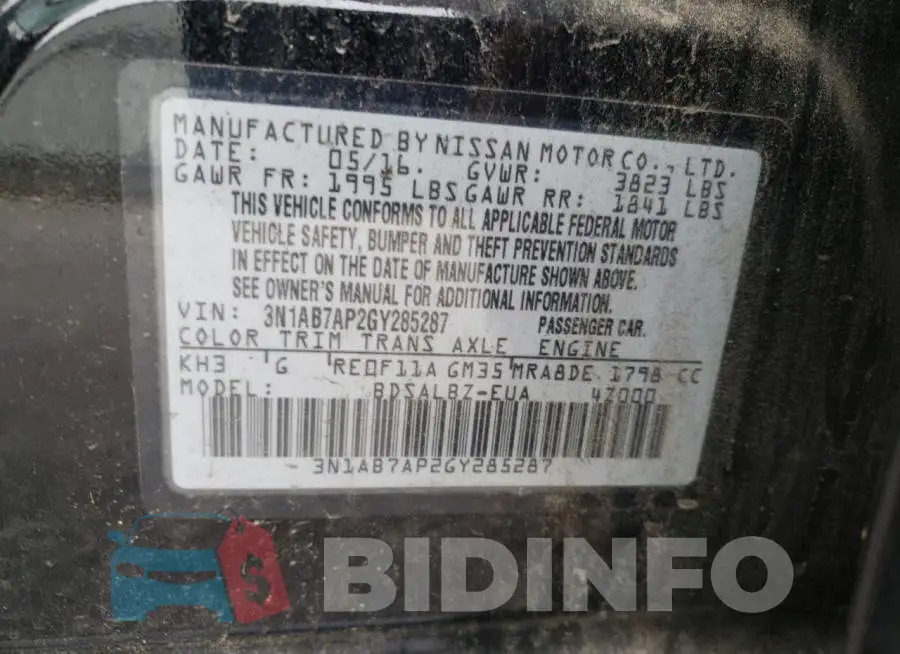 3N1AB7AP2GY285287 Photo# 10