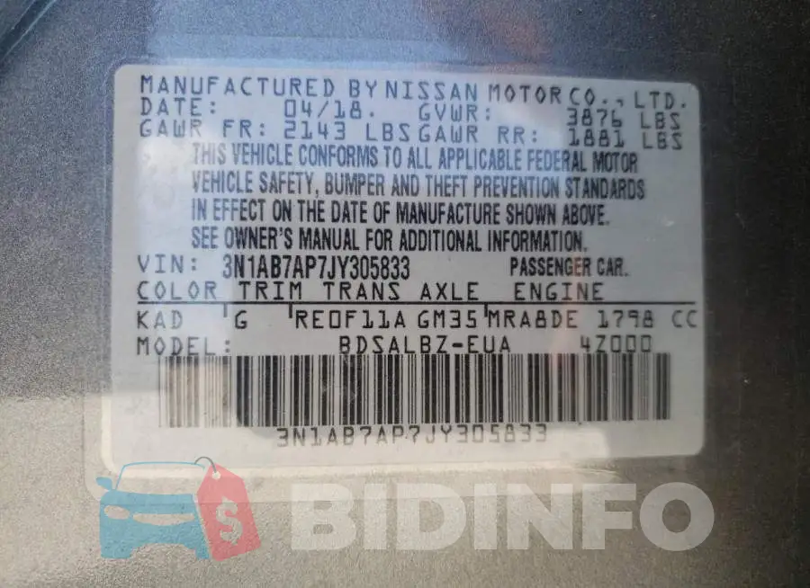 3N1AB7AP7JY305833 Photo# 10