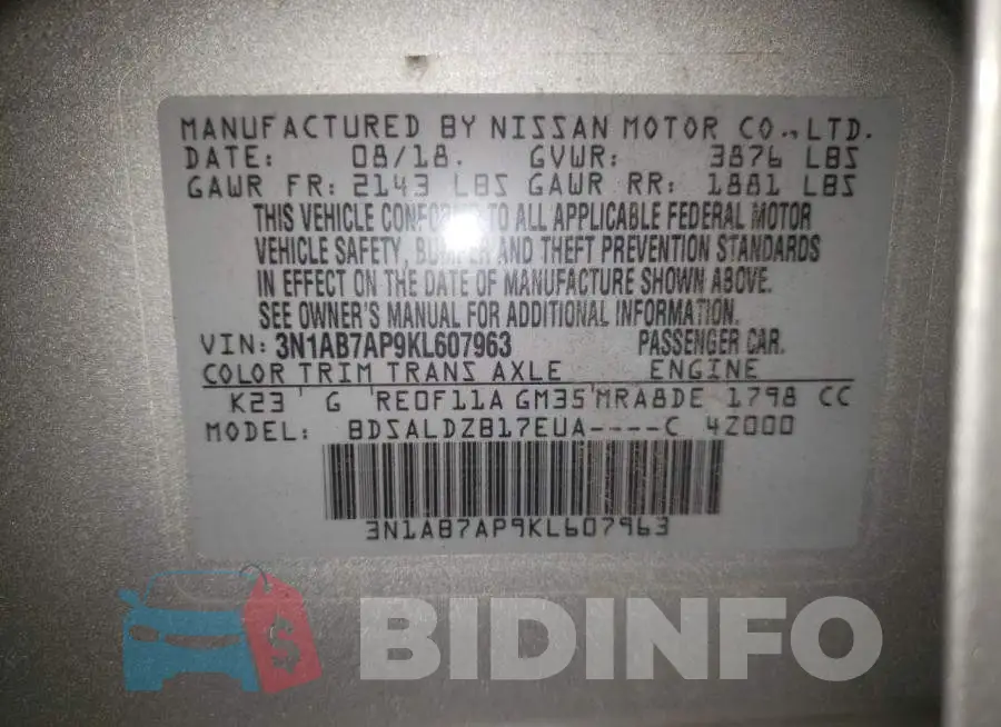 3N1AB7AP9KL607963 Photo# 10