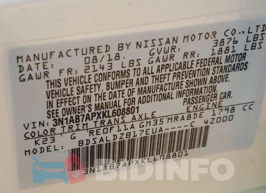 3N1AB7APXKL608801 Photo# 10