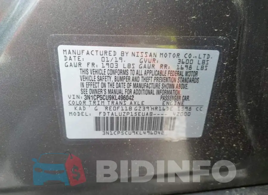 3N1CP5CU9KL496042 Photo# 10