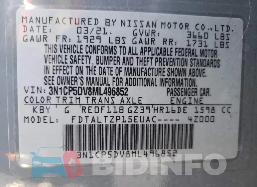 3N1CP5DV8ML496852 Photo# 10