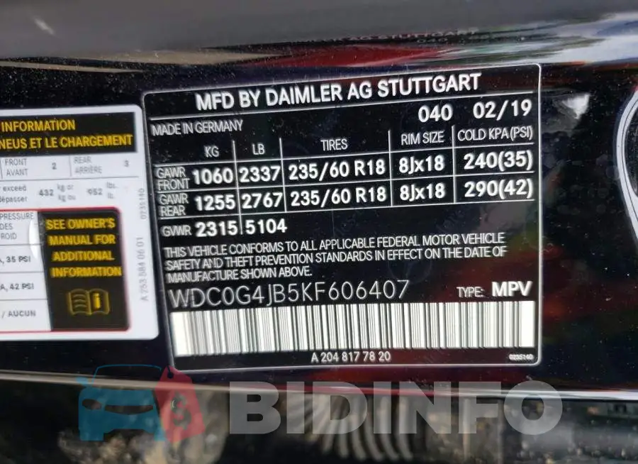 WDC0G4JB5KF606407 Photo# 10