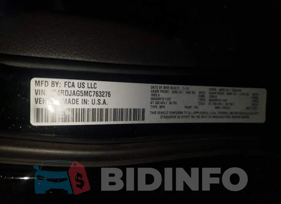 1C4RDJAG5MC763276 Photo# 10