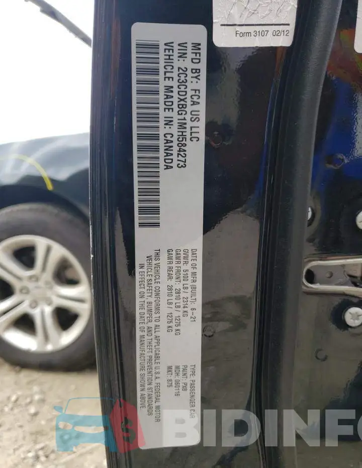 2C3CDXBG1MH584273 Photo# 10