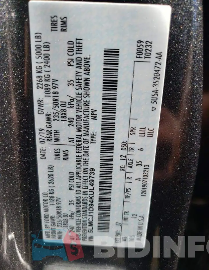 5LMCJ1D94KUL49739 Photo# 10